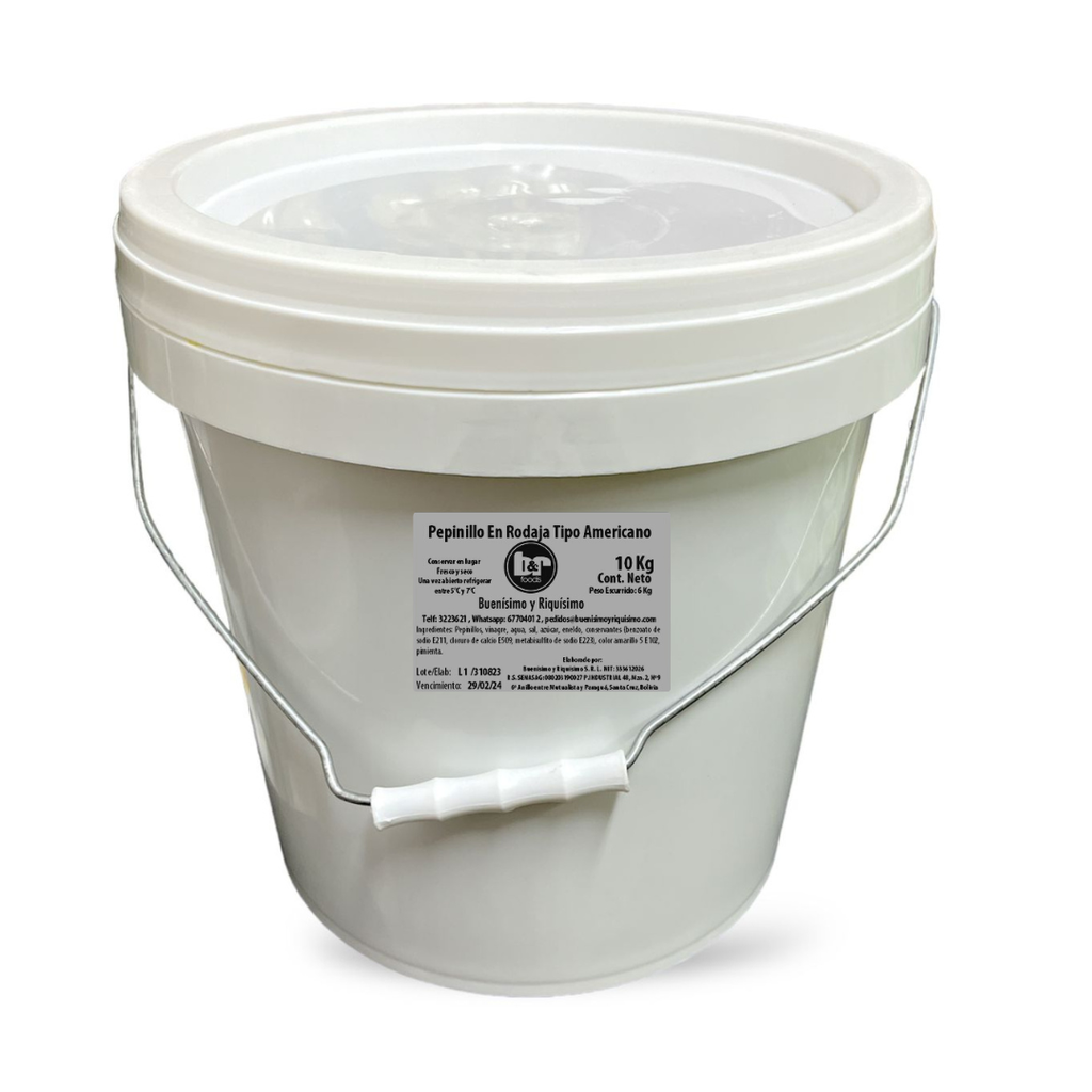 Pepinillos en Rodajas Tipo Americano, Balde 10 Kg